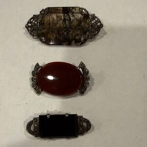 Actual Art Deco Silver Brooch Set with Stone Accents